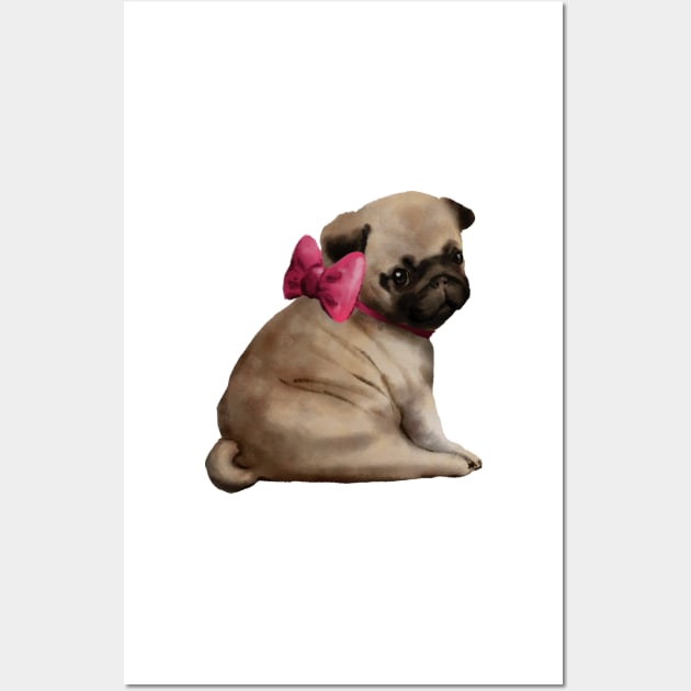 cute pug with bow Wall Art by ArtInPi